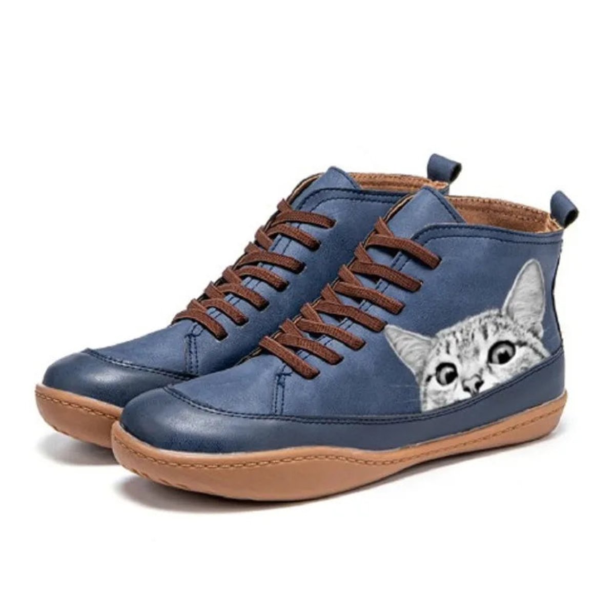 Sara | Dames Katten-Print Leren Ankle Boots met Vetersluiting