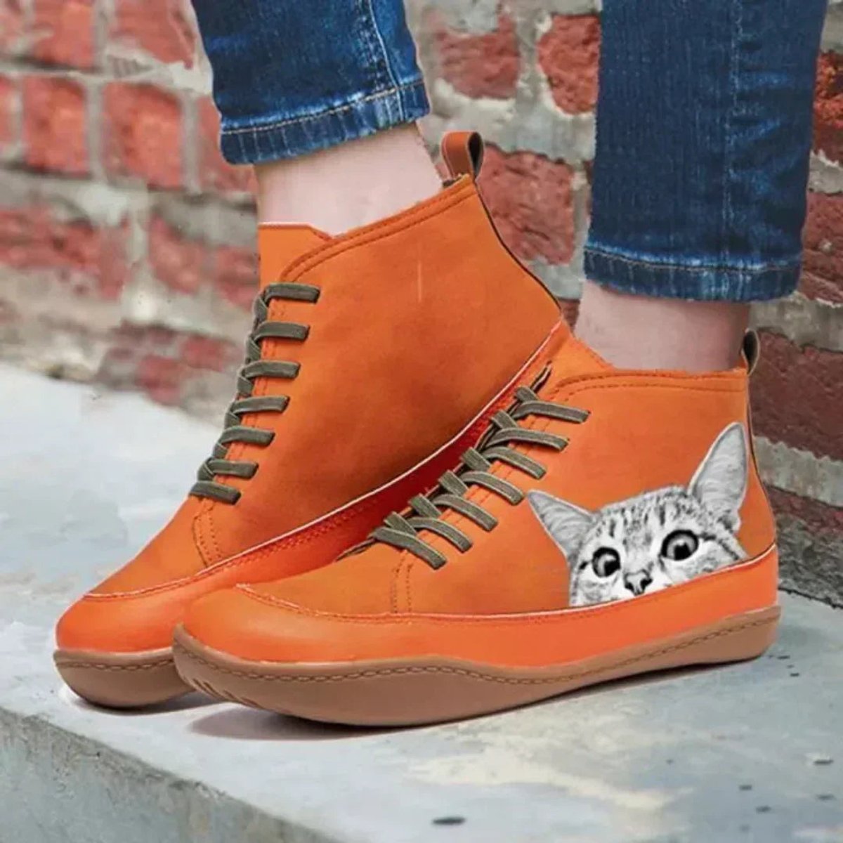 Sara | Dames Katten-Print Leren Ankle Boots met Vetersluiting