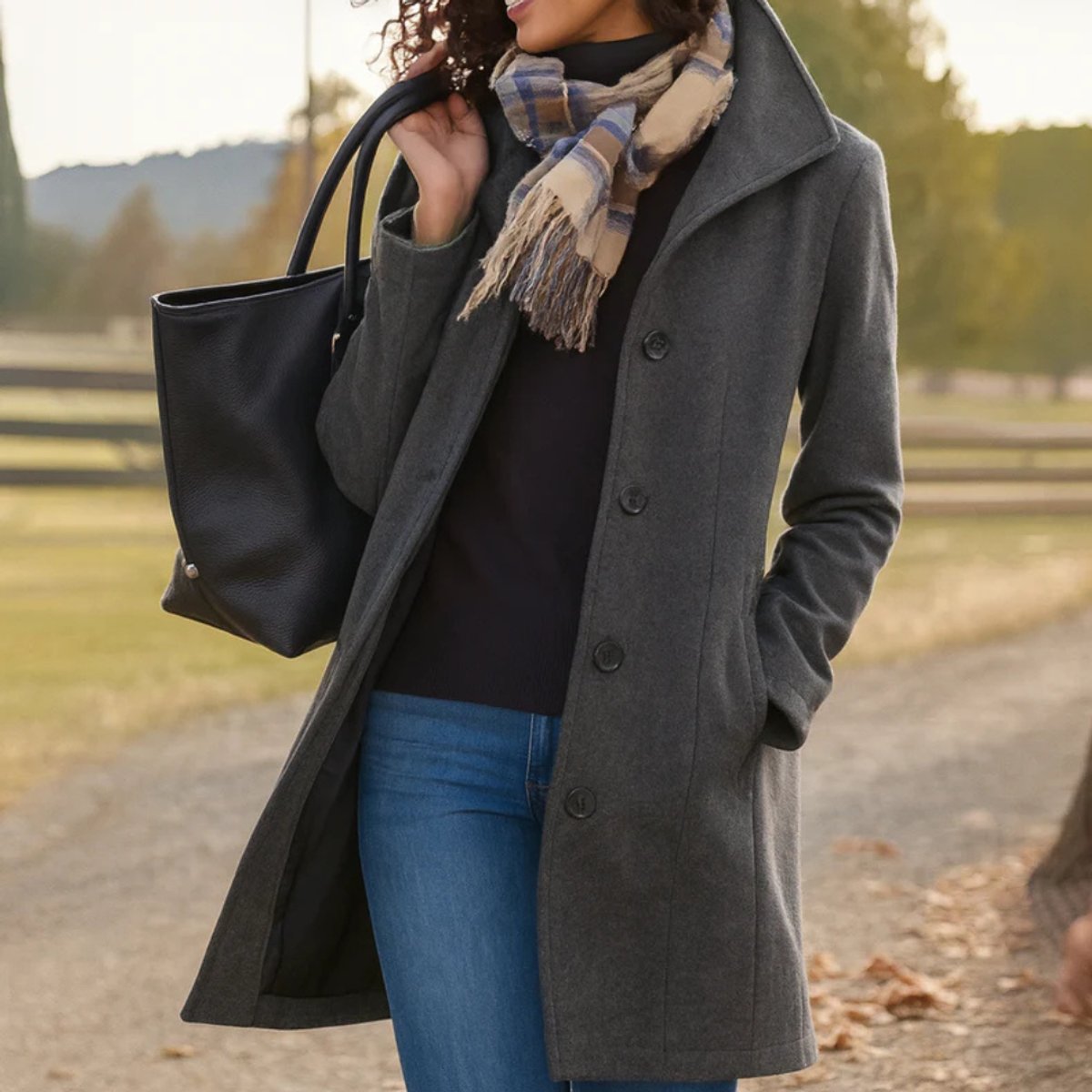 Roos | Dames Klassieke Midi Knoop Women Coat Elegante Snit