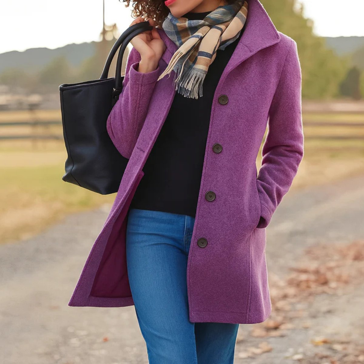 Roos | Dames Klassieke Midi Knoop Women Coat Elegante Snit