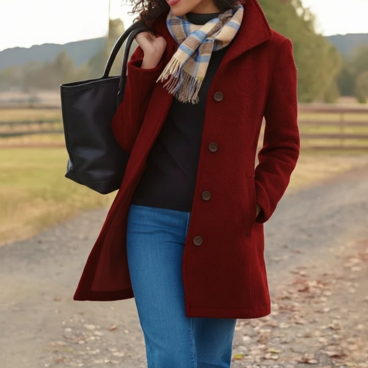Roos | Dames Klassieke Midi Knoop Women Coat Elegante Snit