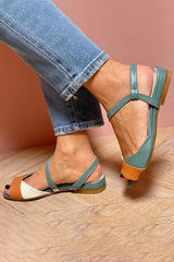 Eva | Dames Kleurblok Open-Teen Enkelband Platte Sandalen