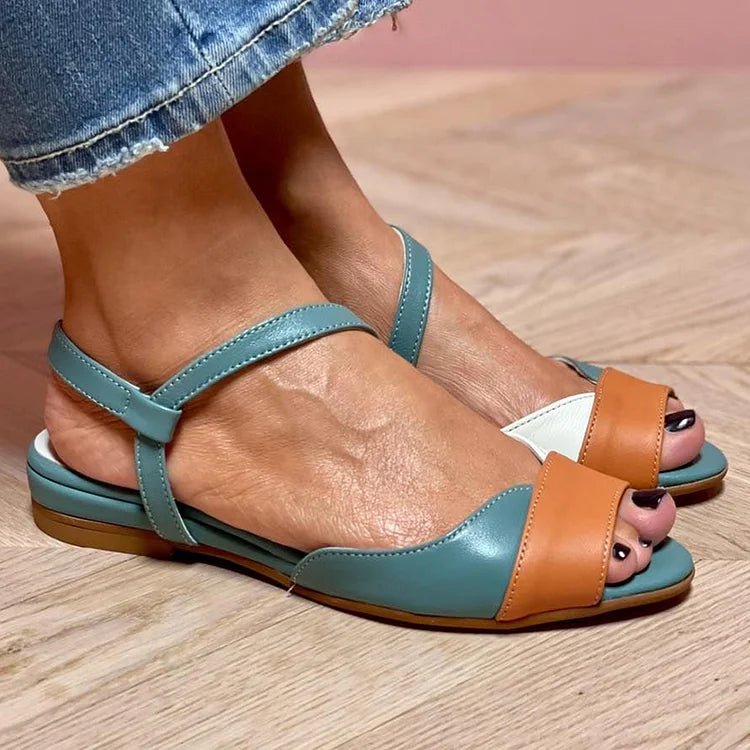 Eva | Dames Kleurblok Open-Teen Enkelband Platte Sandalen