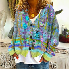 Nora | Dames Kleurrijke Gebloemde Knit Sweater Vest met Knopen