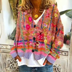 Nora | Dames Kleurrijke Gebloemde Knit Sweater Vest met Knopen