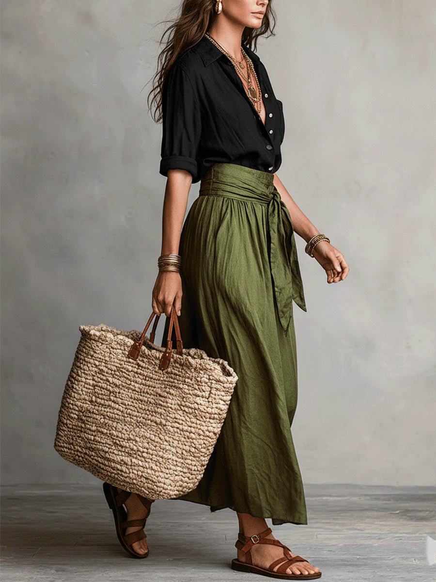 Anna | Dames Knoop Twee-Delige Set Hoge Taille Maxi