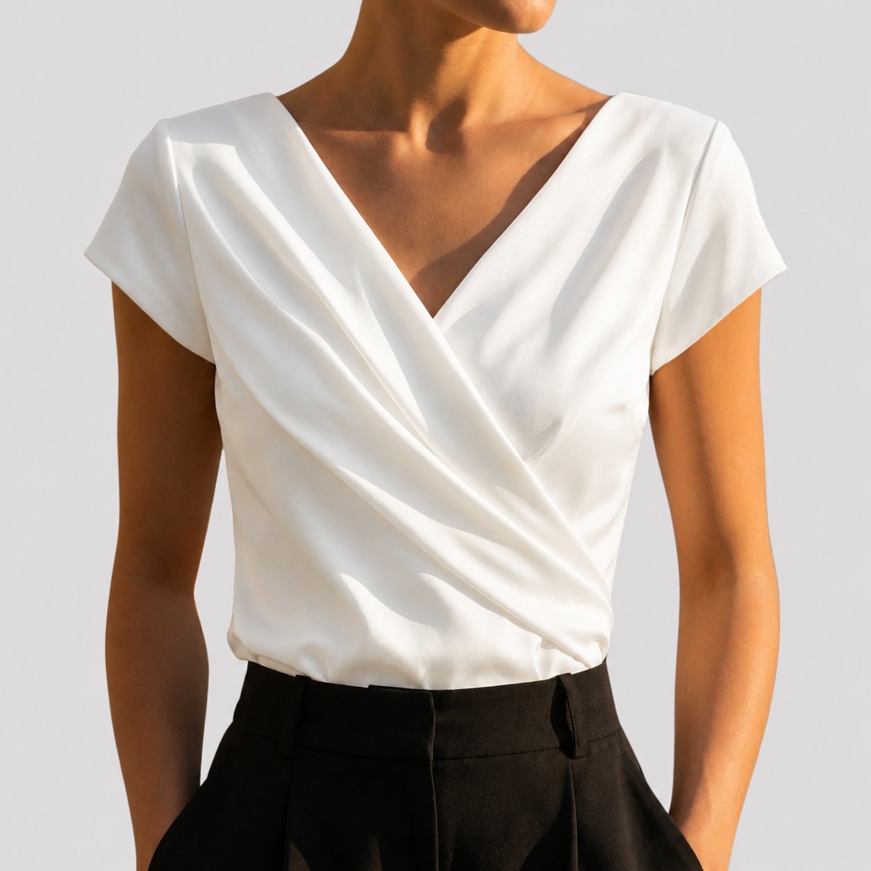 Nina | Dames Korte Mouw Gedrapeerde Wikkel V-hals Blouse Top