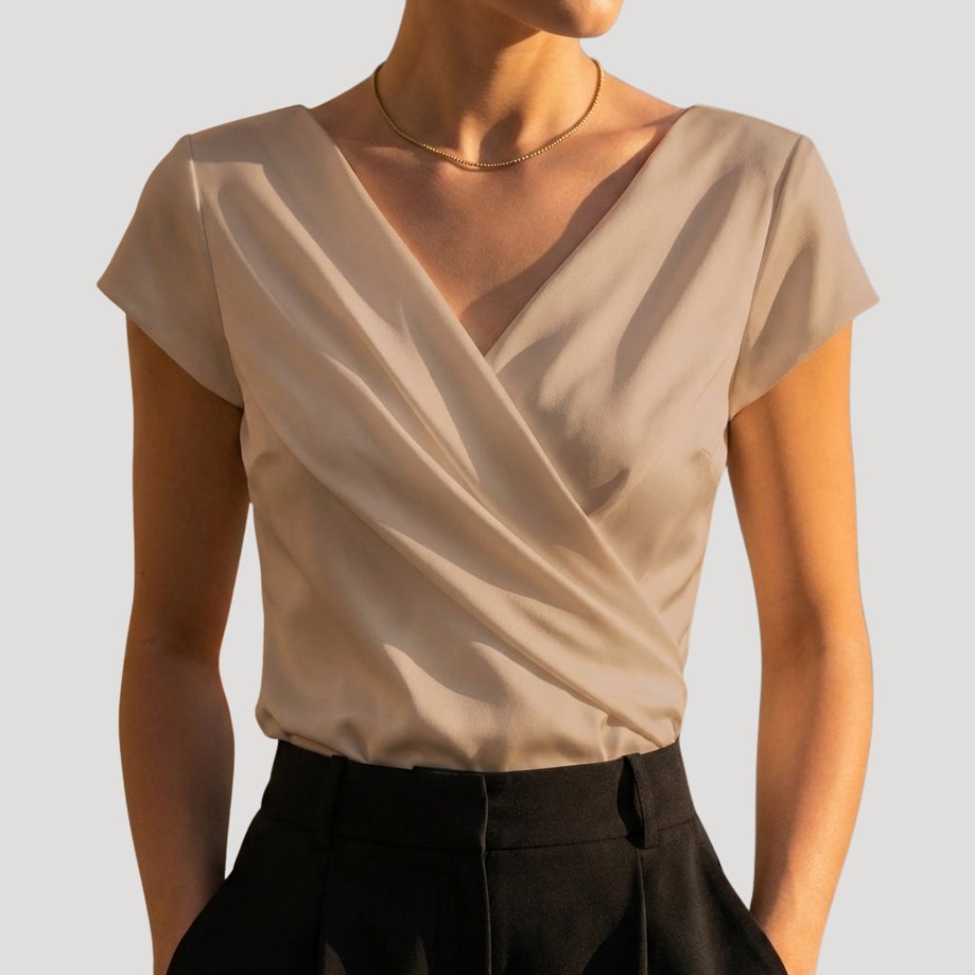 Nina | Dames Korte Mouw Gedrapeerde Wikkel V-hals Blouse Top