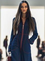 Eva | Dames Langarm Ritssluiting Wide Leg Pants Jumpsuit