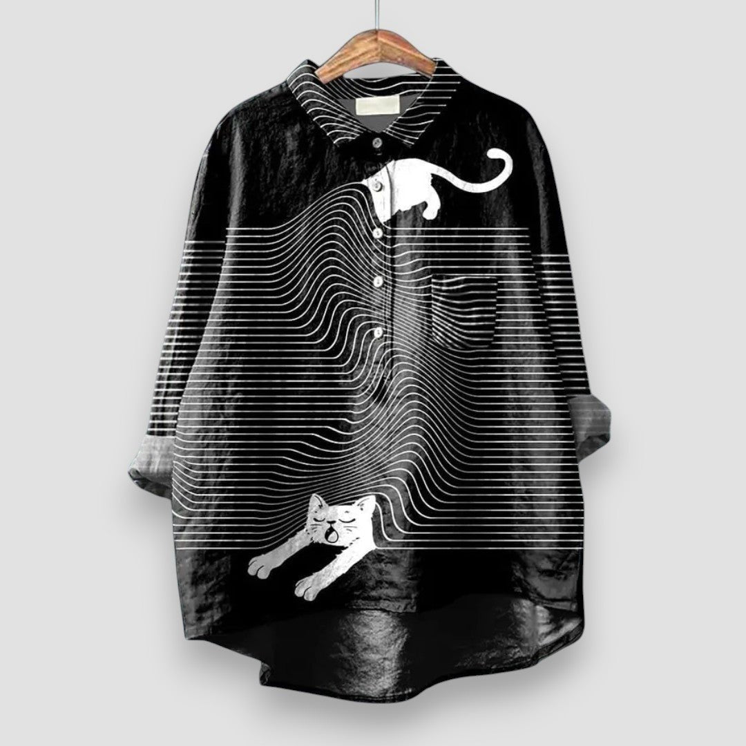 Nora | Dames Lange Mouw Hondenprint Button-Up Overhemd