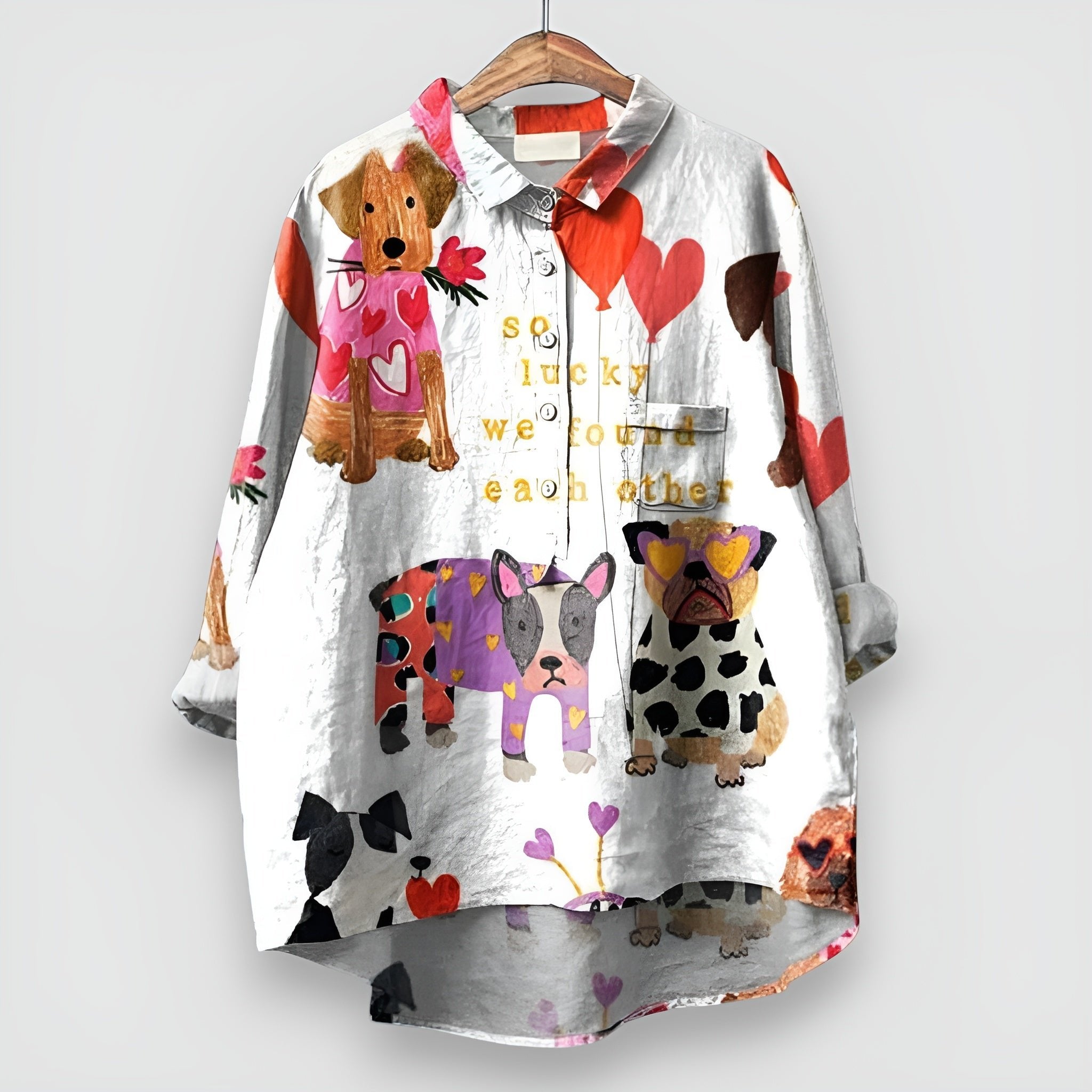 Nora | Dames Lange Mouw Hondenprint Button-Up Overhemd
