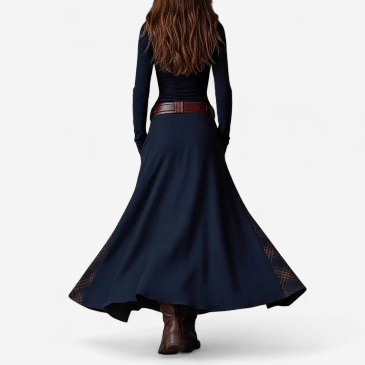 Yara | Dames Lange Mouw Jurk Patchwork Maxi Wildleer Knoop