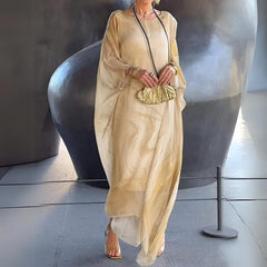 Julia | Dames Lange Mouwen Maxi Jurk Vloeiende Polyester Ronde Hals