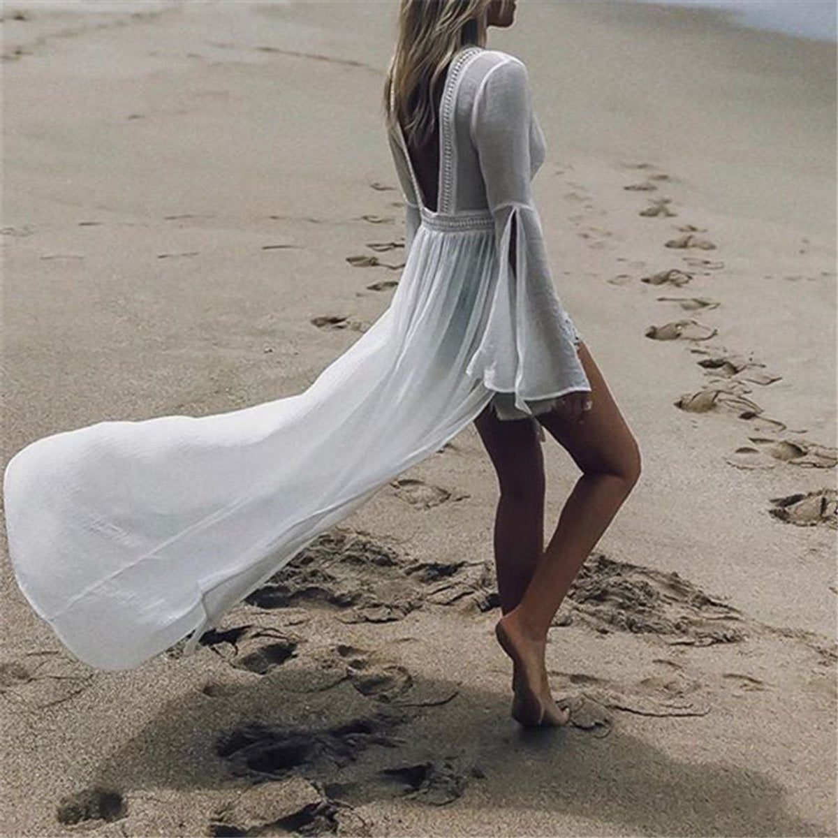 Sara | Dames Lange Open-Rug Maxi Tunic Strandkimono Vloeiend