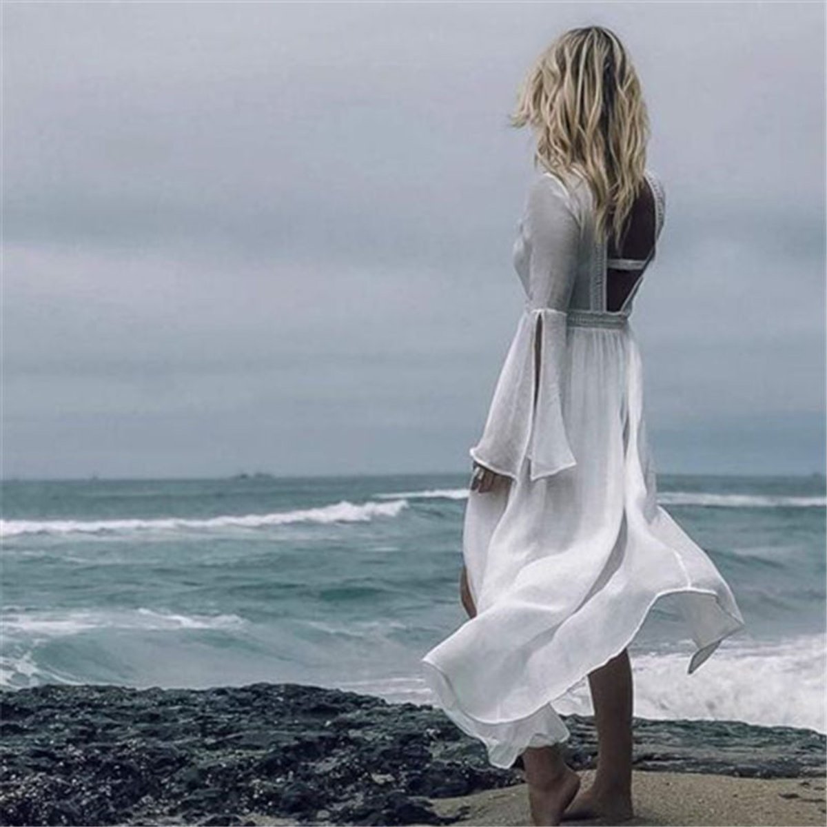 Sara | Dames Lange Open-Rug Maxi Tunic Strandkimono Vloeiend