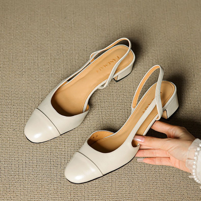 Sanne | Dames Lederen Slingback Pumps met Amandelneus en Blokhak