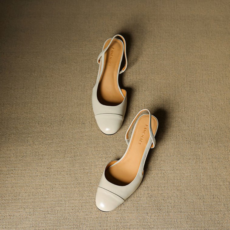 Sanne | Dames Lederen Slingback Pumps met Amandelneus en Blokhak