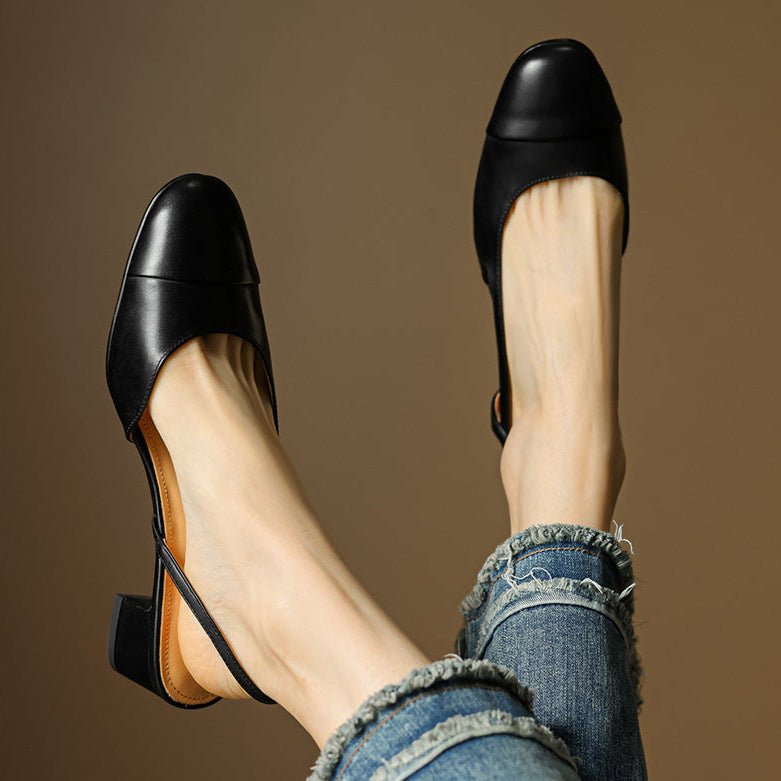 Sanne | Dames Lederen Slingback Pumps met Amandelneus en Blokhak