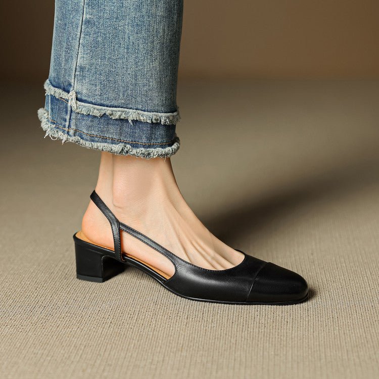 Sanne | Dames Lederen Slingback Pumps met Amandelneus en Blokhak