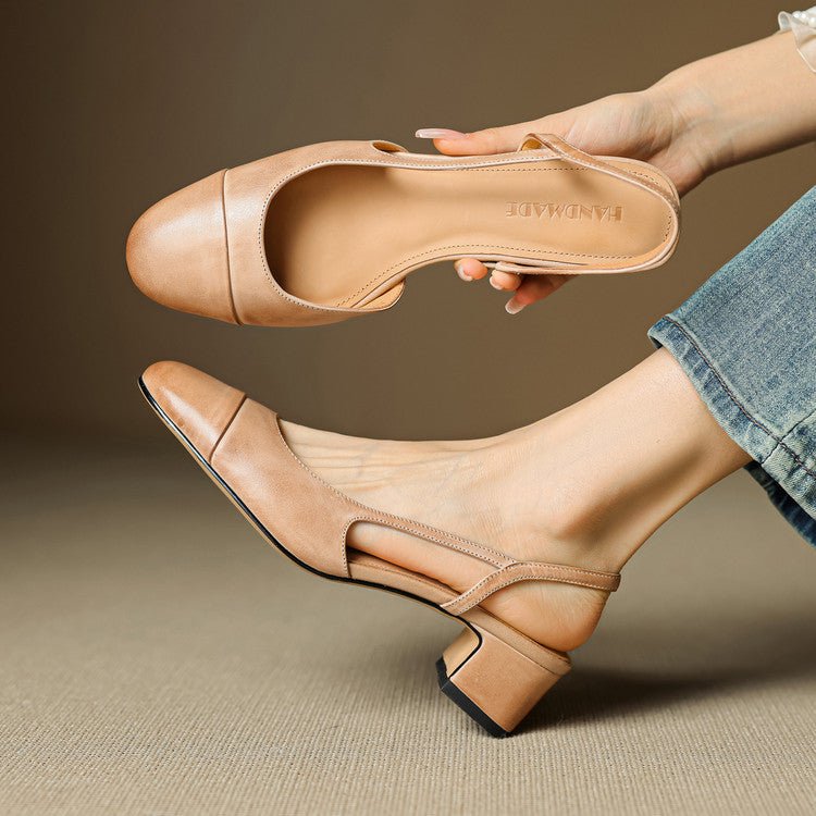 Sanne | Dames Lederen Slingback Pumps met Amandelneus en Blokhak