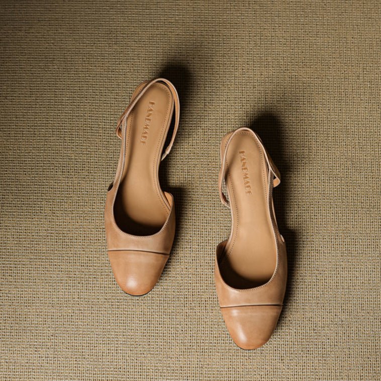 Sanne | Dames Lederen Slingback Pumps met Amandelneus en Blokhak