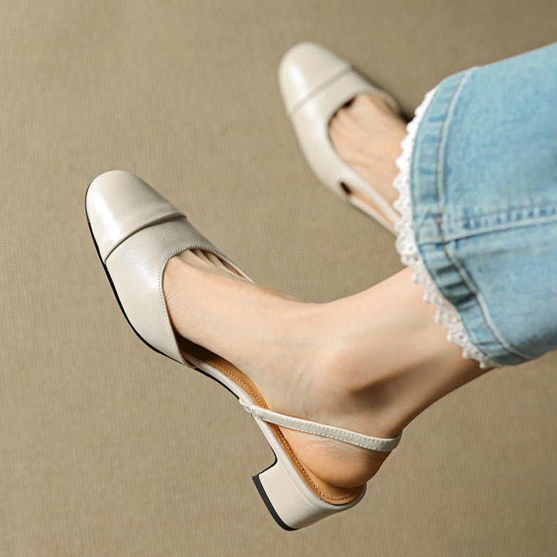 Sanne | Dames Lederen Slingback Pumps met Amandelneus en Blokhak
