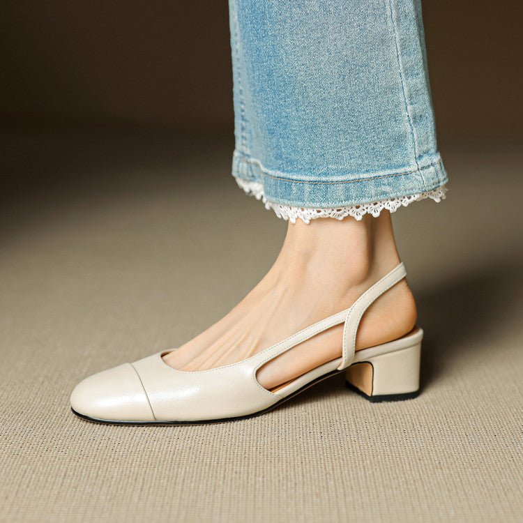 Sanne | Dames Lederen Slingback Pumps met Amandelneus en Blokhak