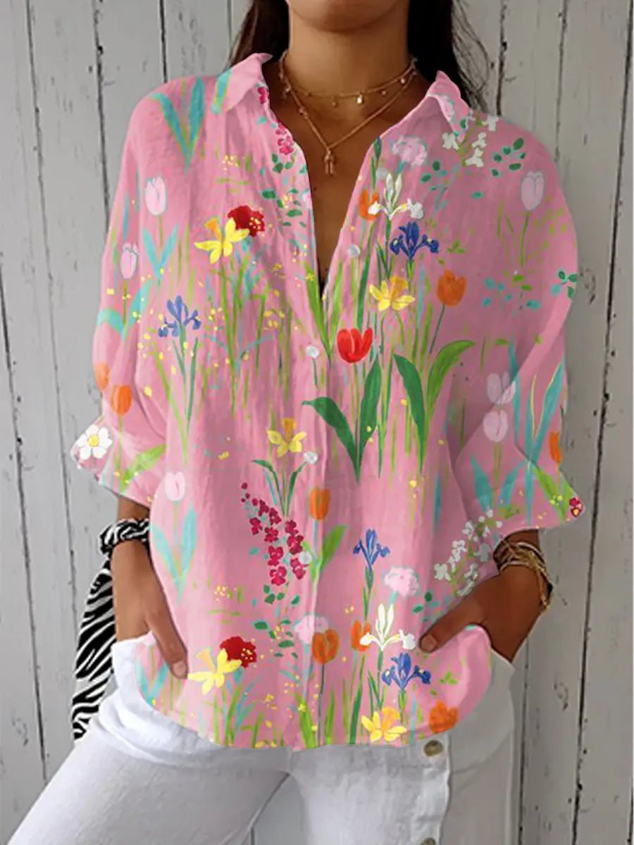 Sara | Dames Lententuin Blouse Lange Mouwen Knoopsluiting