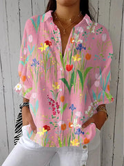 Sara | Dames Lententuin Blouse Lange Mouwen Knoopsluiting