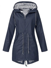 Nina | Dames Lichtgewicht Hooded Regenjas Ritssluiting Trekkoord Women Coat
