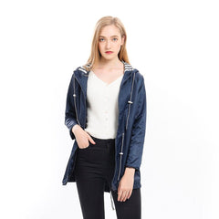 Nina | Dames Lichtgewicht Hooded Regenjas Ritssluiting Trekkoord Women Coat