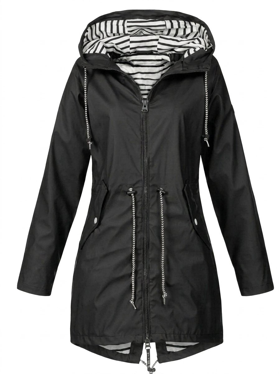 Nina | Dames Lichtgewicht Hooded Regenjas Ritssluiting Trekkoord Women Coat