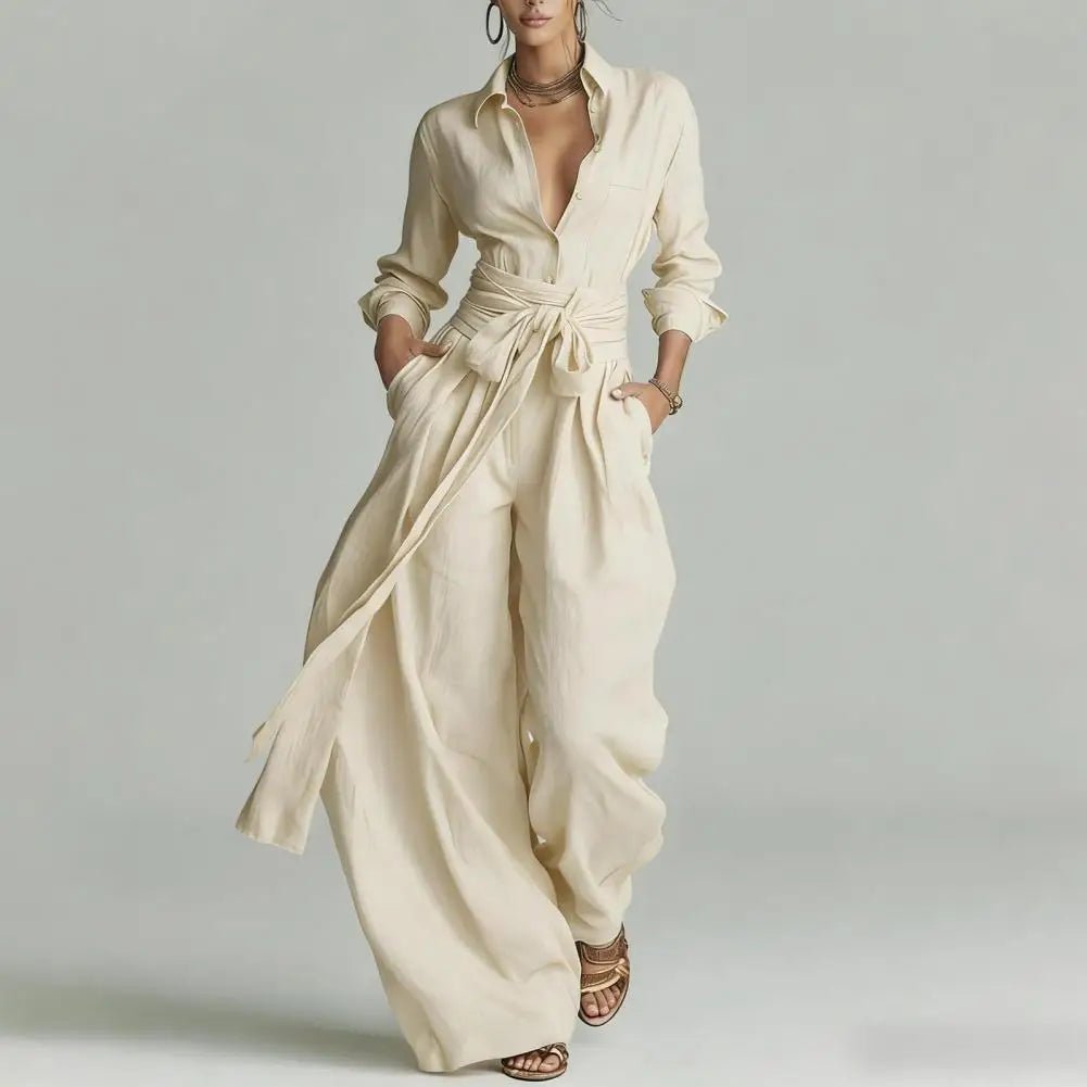 Fleur | Dames Linen Wijdepijpen Co-Ord Set met Hoge Taille