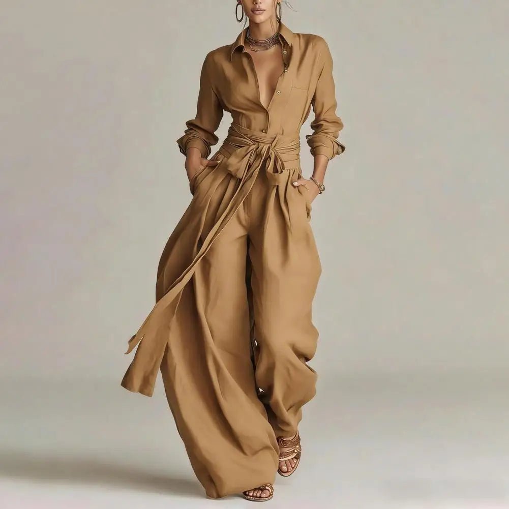 Fleur | Dames Linen Wijdepijpen Co-Ord Set met Hoge Taille