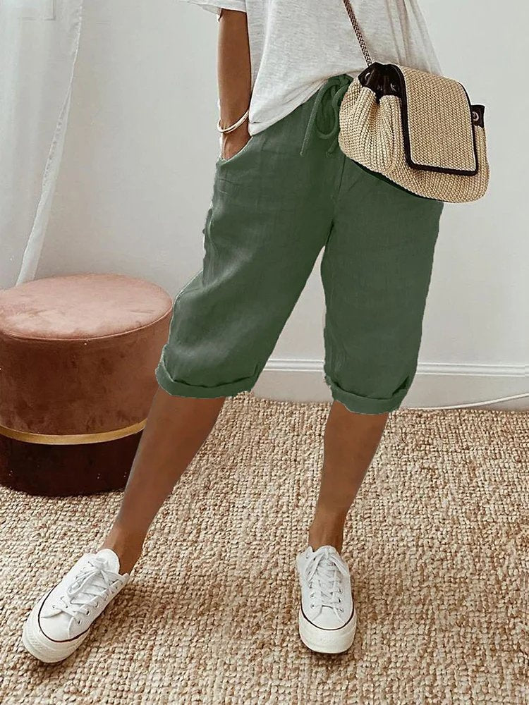 Femke | Dames Linnen Bermuda Shorts met Trekkoord