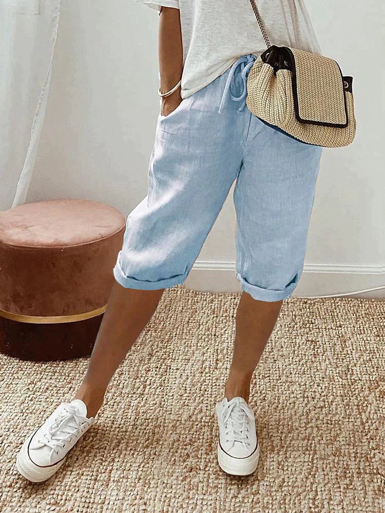 Femke | Dames Linnen Bermuda Shorts met Trekkoord