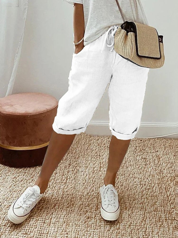 Femke | Dames Linnen Bermuda Shorts met Trekkoord