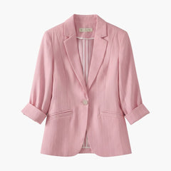 Sanne | Dames Linnen Blazer Driekwart Mouwen Enkele Knoop