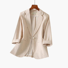 Sanne | Dames Linnen Blazer Driekwart Mouwen Enkele Knoop