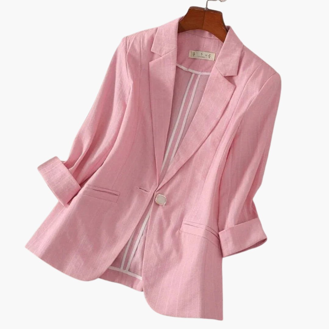 Sanne | Dames Linnen Blazer Driekwart Mouwen Enkele Knoop