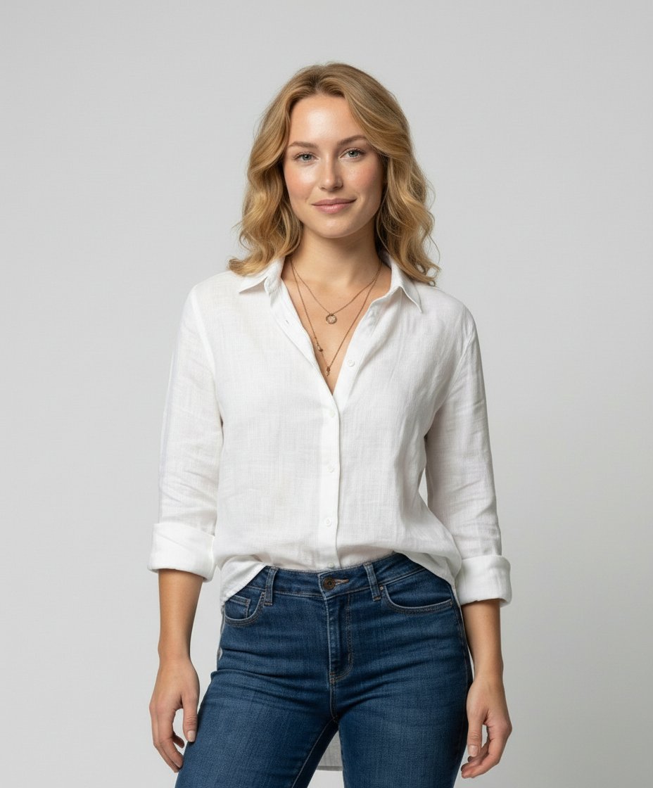Sophie | Dames Linnen Blouse Driekwart Mouwen Klassieke Kraag
