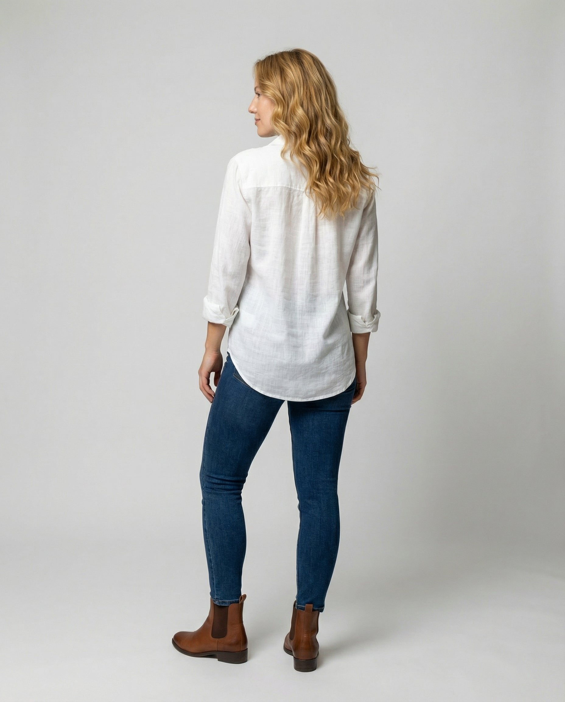Sophie | Dames Linnen Blouse Driekwart Mouwen Klassieke Kraag
