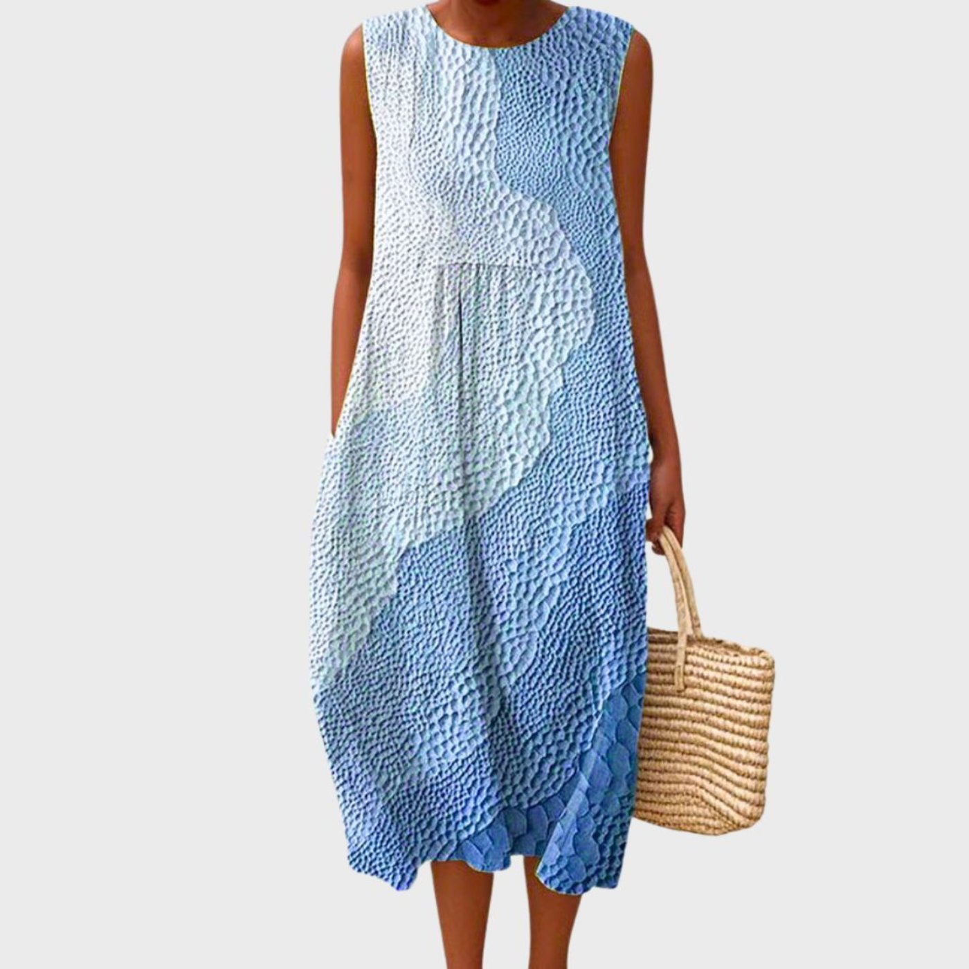 Anna | Dames Linnen Geruit Mouwloze Midi Jurk