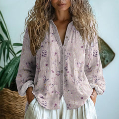 Anna | Dames Linnen Lange Mouw Bloemenprint Cardigan Blouse