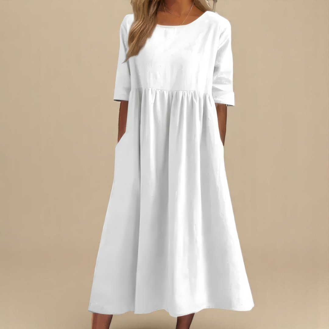 Roos | Dames Linnen Midi-jurk Halve Mouwen Empire Taille