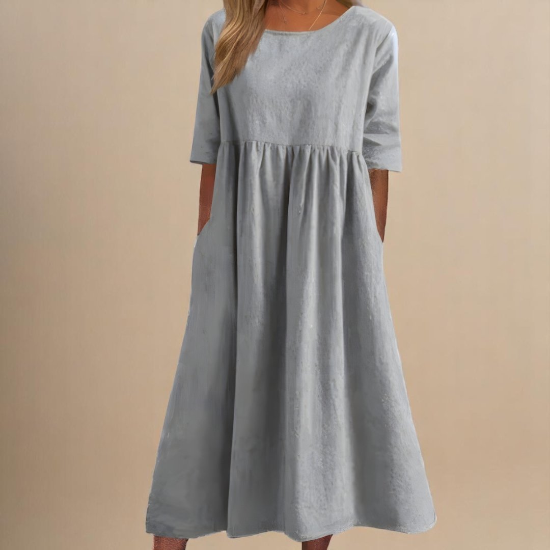 Roos | Dames Linnen Midi-jurk Halve Mouwen Empire Taille