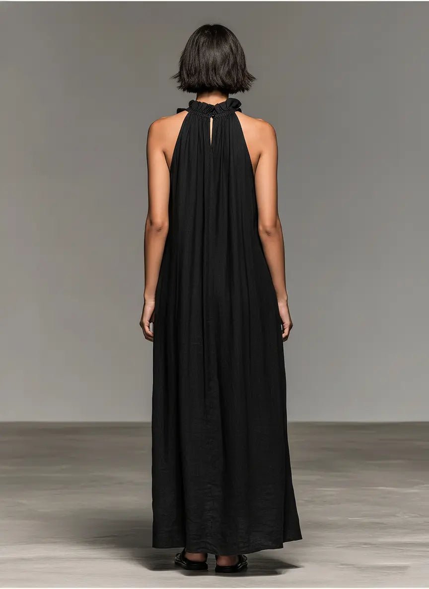 Sanne | Dames Linnen Mouwloze Maxi Jurk met Ruches