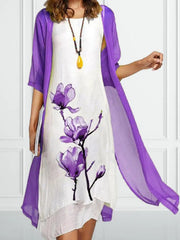 Julia | Dames Linnen Mouwloze Midi Jurk met Chiffon Vest Set