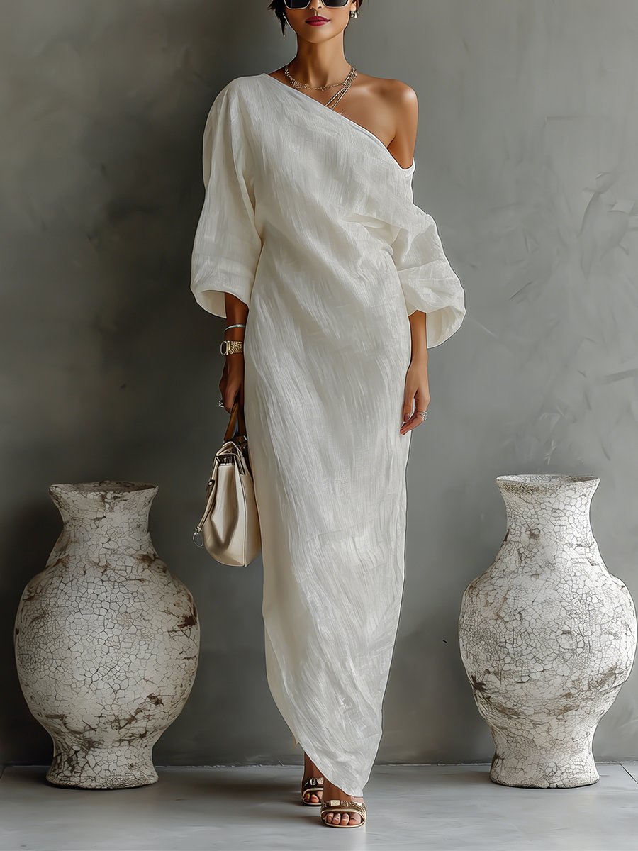 Lisa | Dames Linnen One-Shoulder Maxi Jurk