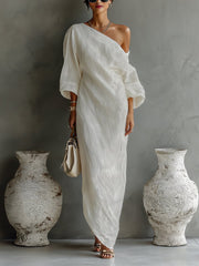Lisa | Dames Linnen One-Shoulder Maxi Jurk